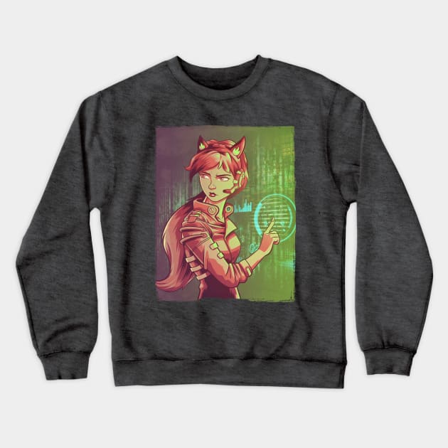 Cyberpunk Fox Girl Crewneck Sweatshirt by jpowersart